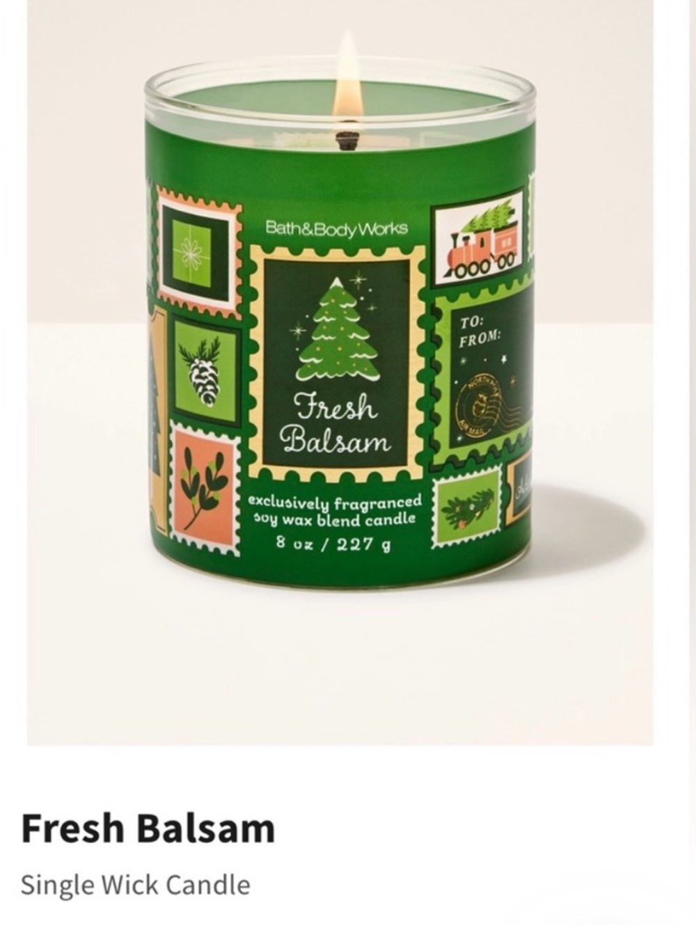 NIB Bath & Body Works “Fresh Balsam” Single Wick Candle w Decorative Metal Lid.